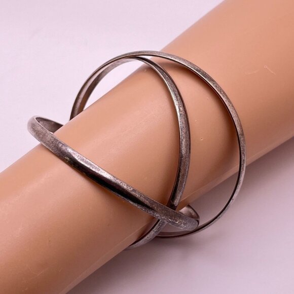 Vintage Silver Tone Bangle Bracelets Trinity Interlocking Set - Picture 3 of 7